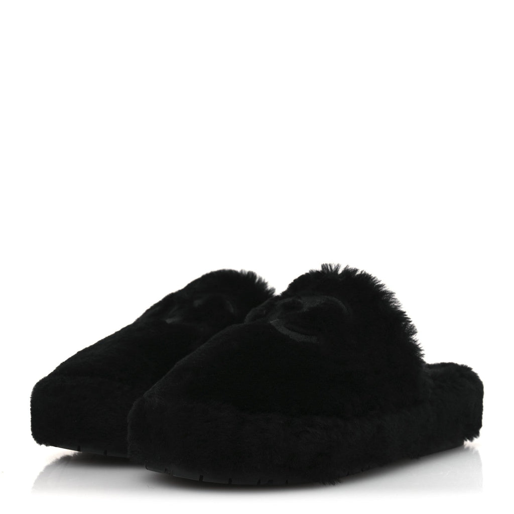 Shearling CC Flat Mules 40 Black