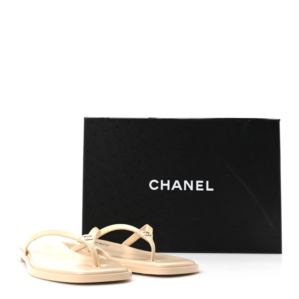 Goatskin CC Times Square Thong Sandals 38 Beige
