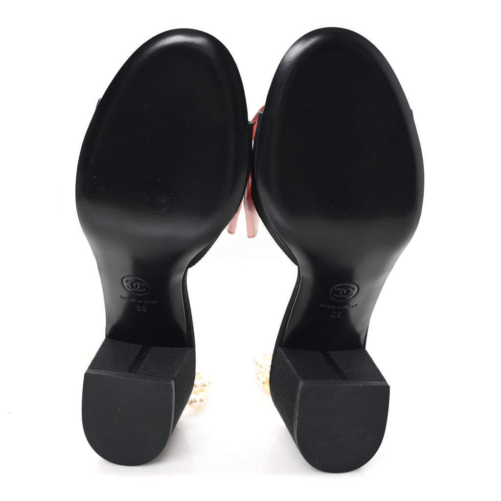 Silk Pearl Ankle Strap Sandals 38 Black Light Pink