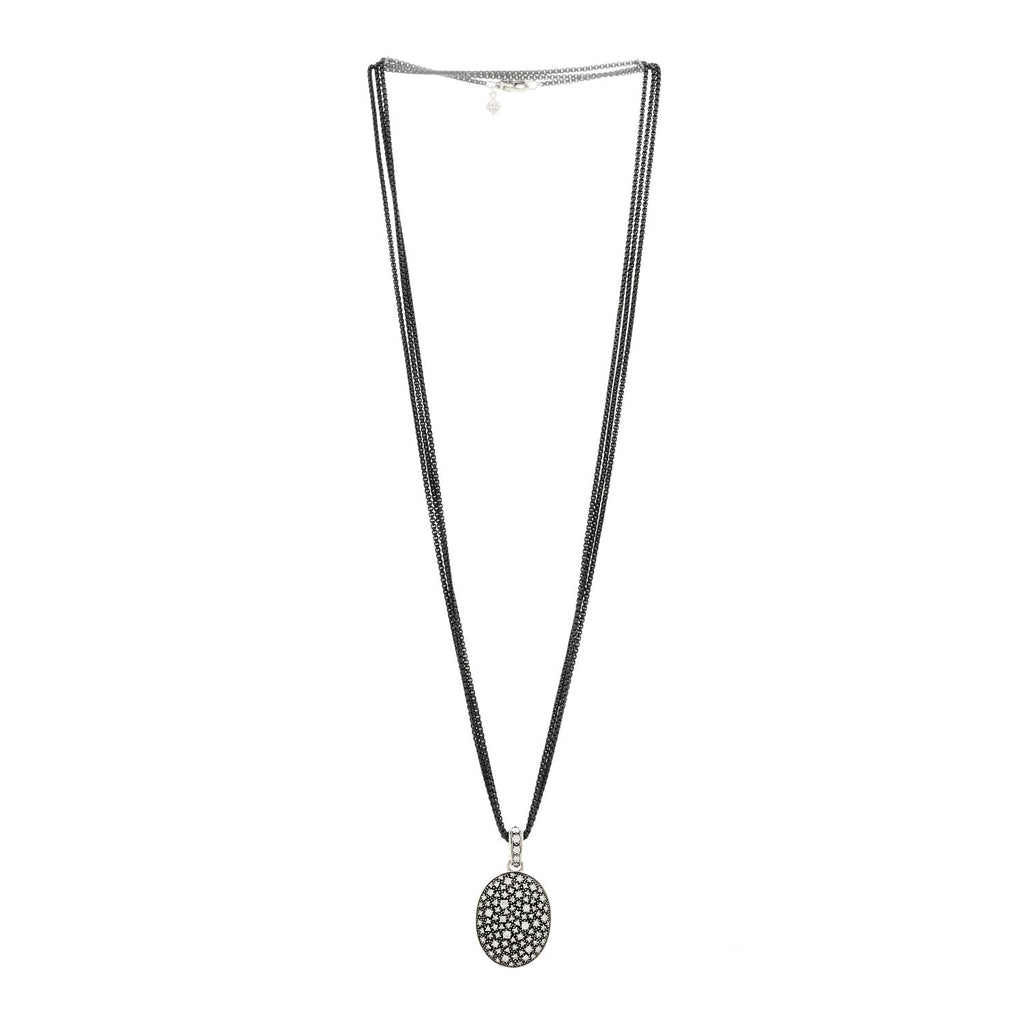 Sterling Silver Diamond Midnight Melange Oval Enhancer Pendant Necklace