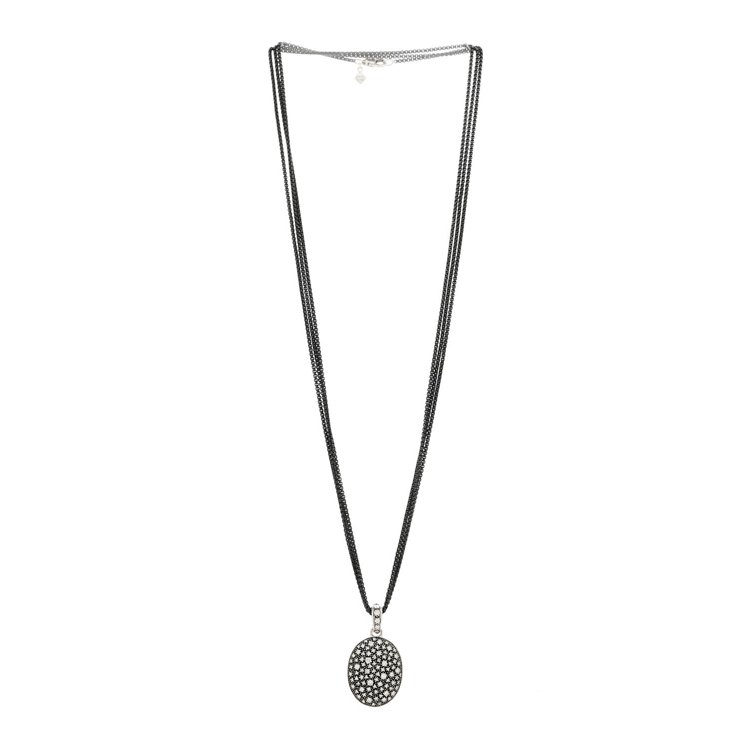Sterling Silver Diamond Midnight Melange Oval Enhancer Pendant Necklace