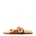 Suede Shearling Fendi Feel Buckled Slide Sandals 40 Beige Latte