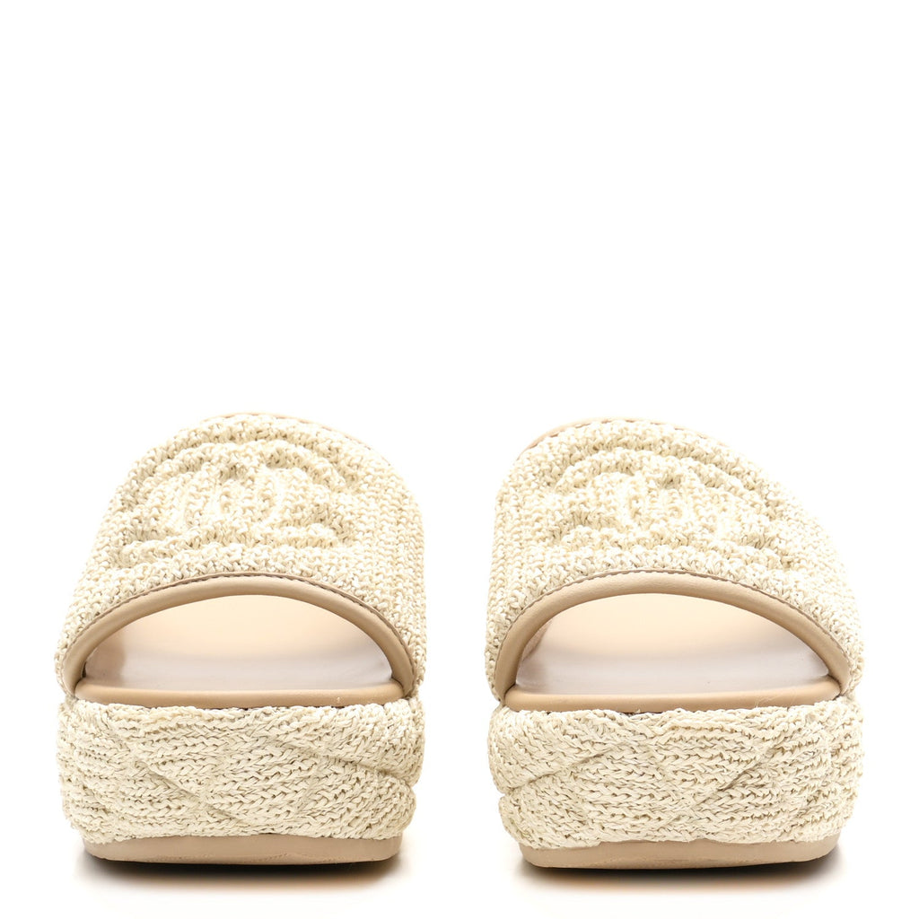 Raffia CC Platform Mules 37.5 Beige
