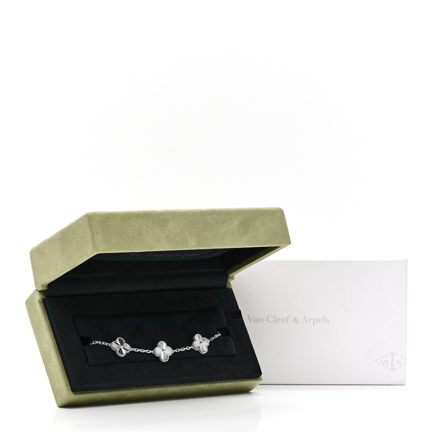 18K White Gold 5 Motifs Guilloche Vintage Alhambra Bracelet
