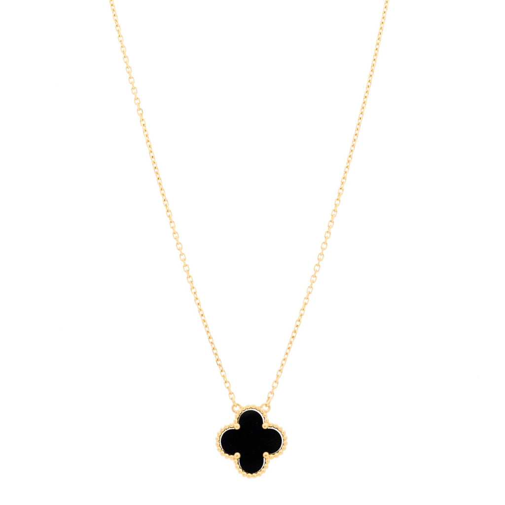 18K Yellow Gold Black Onyx Vintage Alhambra Pendant Necklace