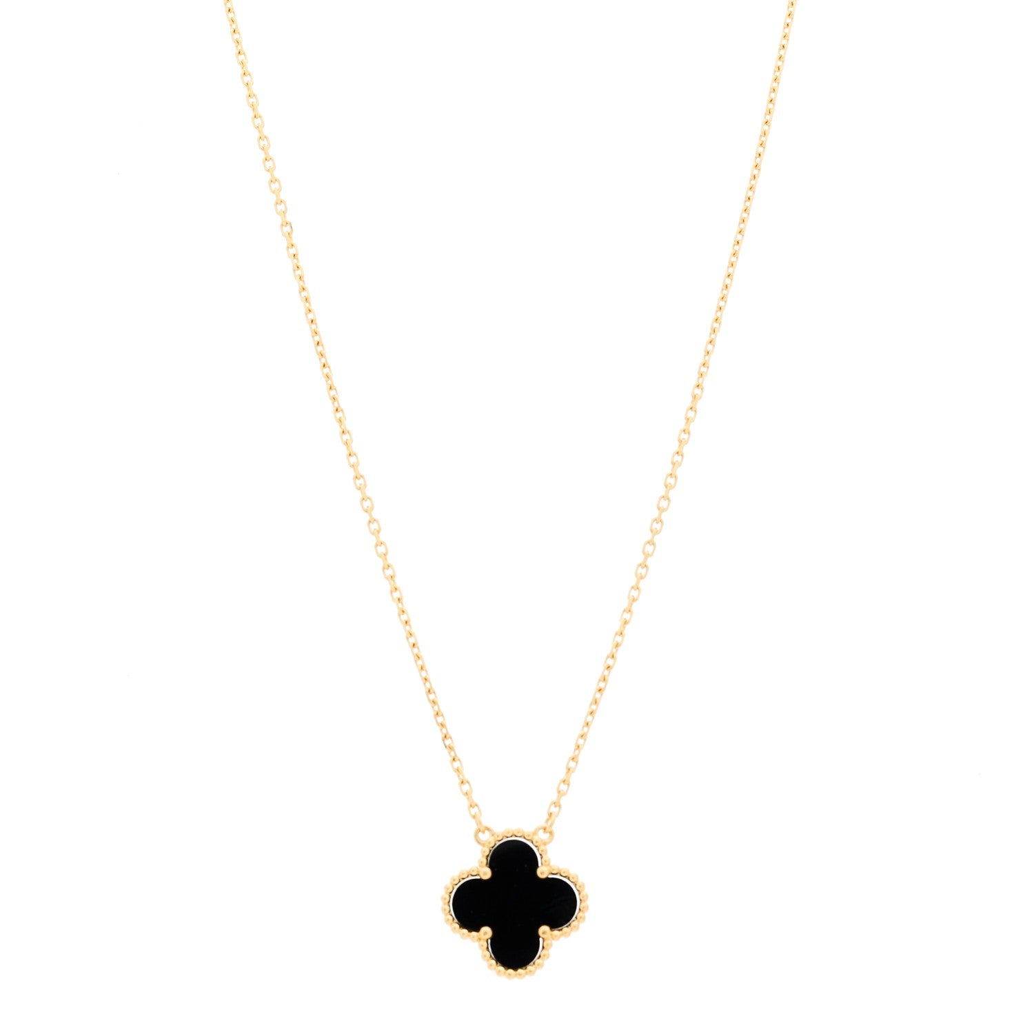 18K Yellow Gold Black Onyx Vintage Alhambra Pendant Necklace