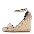 Grained Calfskin Rockstud Ankle Strap Espadrille 15/105mm Wedge Sandals 38 Rose Quartz Natural