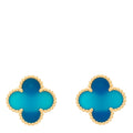 18K Yellow Gold Blue Agate Vintage Alhambra Earrings