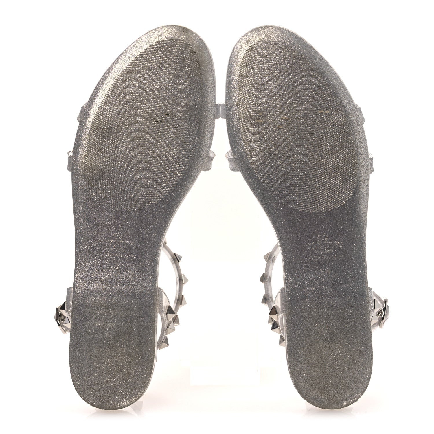 PVC Jelly Glitter Rockstud Caged Sandals 38 SIlver