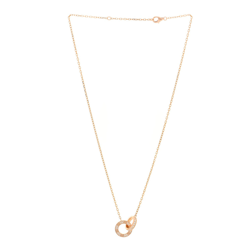18K Pink Gold Diamond Interlocking LOVE Paved Necklace