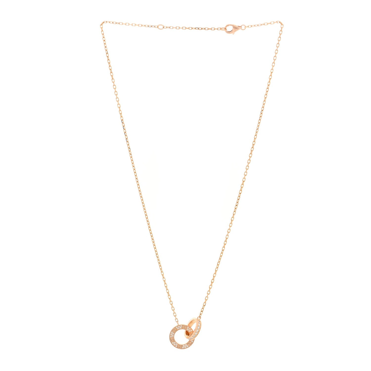 18K Pink Gold Diamond Interlocking LOVE Paved Necklace