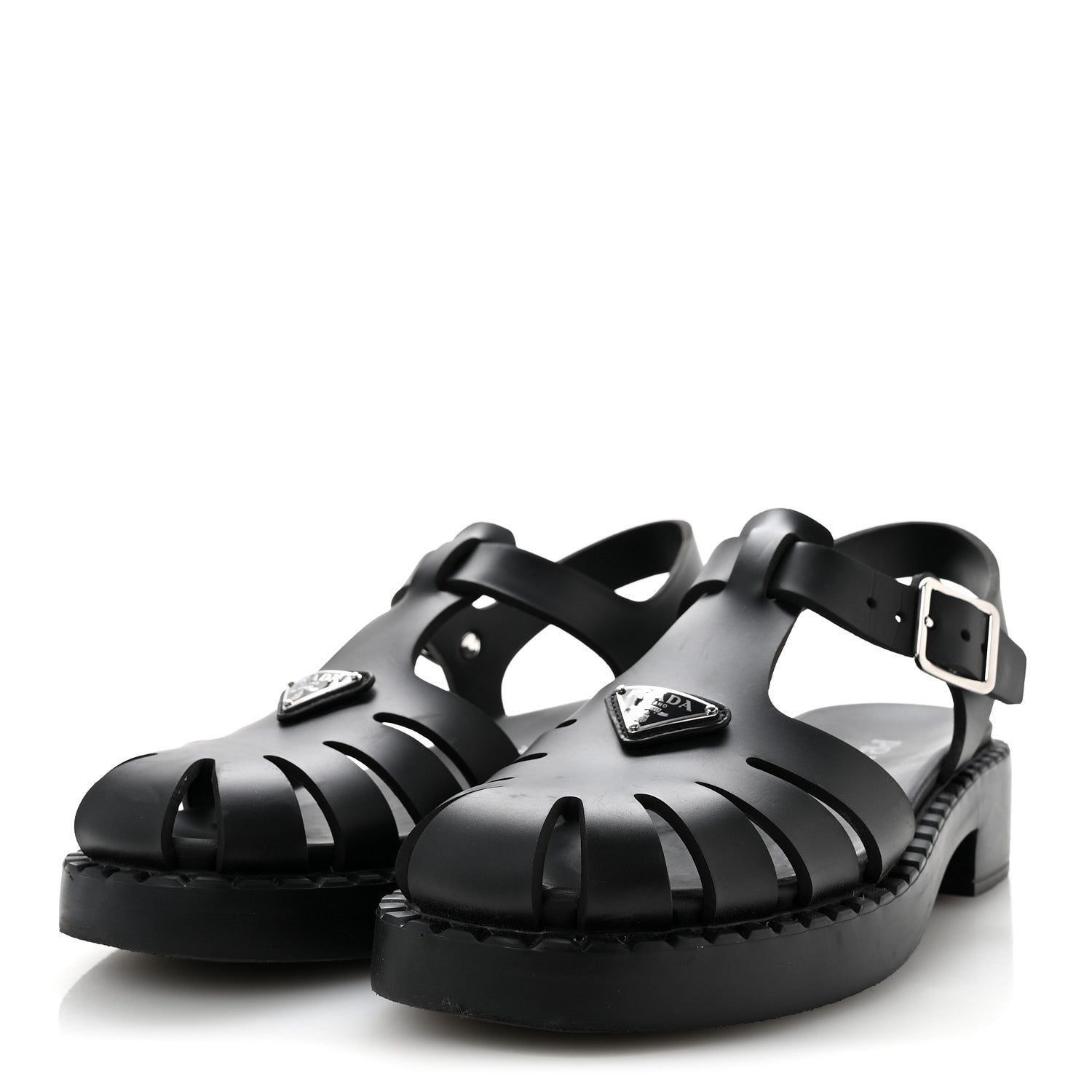 Foam Rubber Metal Triangle Logo 50mm Cage Sandals 39 Black