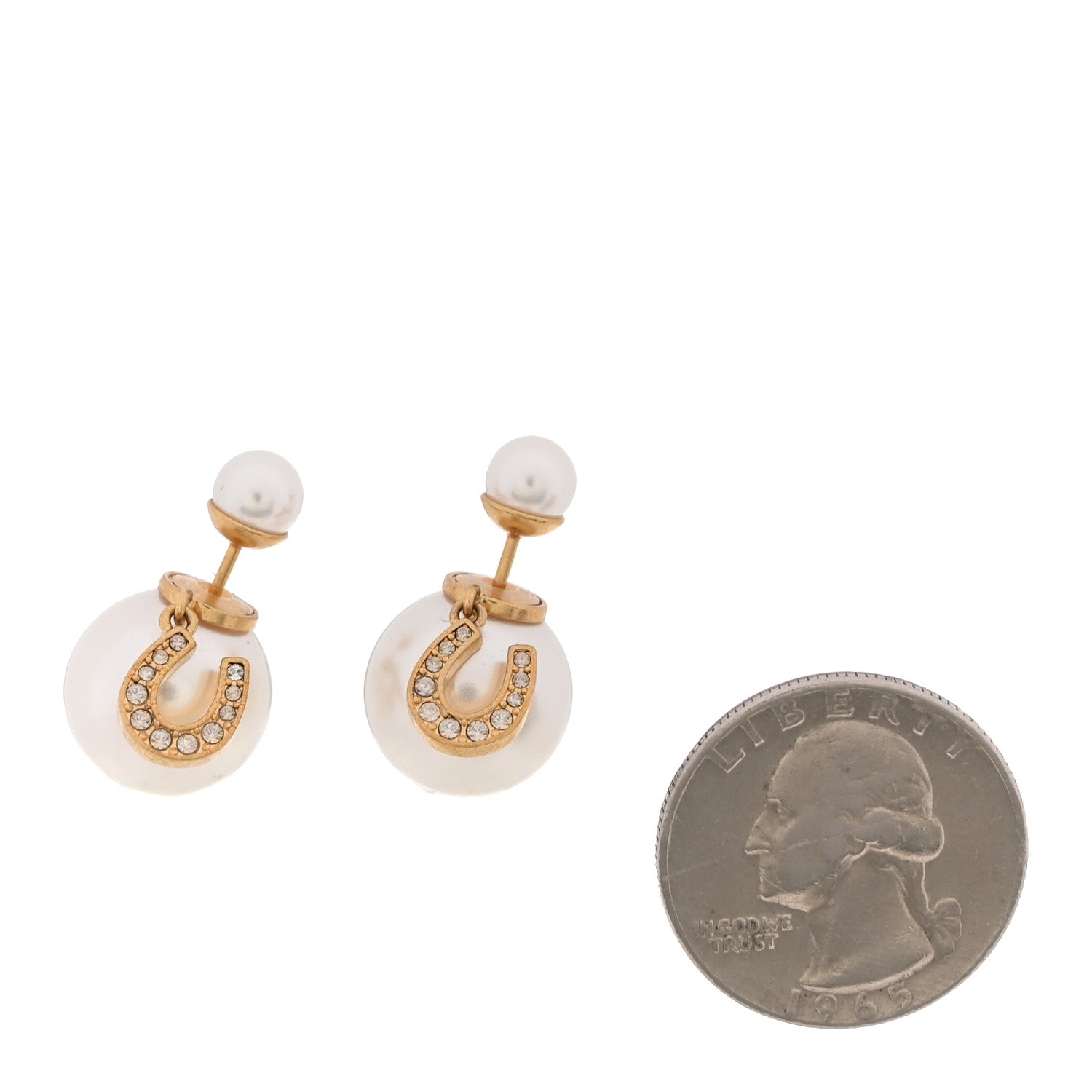 Pearl Crystal Horseshoe Earrings Gold
