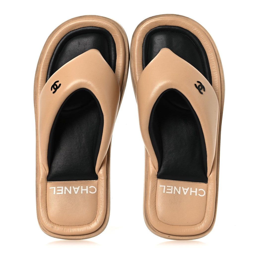 Lambskin Padded Pool Thong Sandals 40 Beige