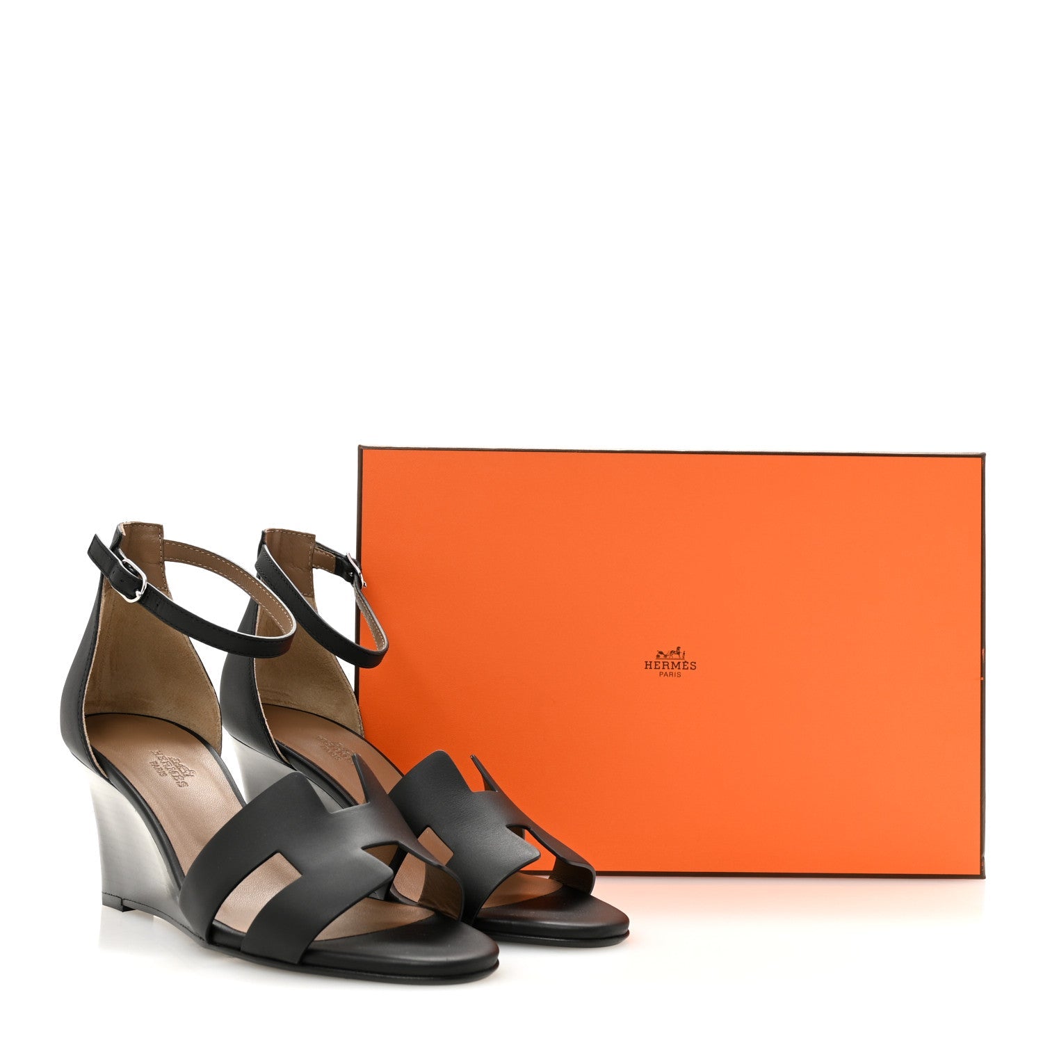 Calfskin Legend Wedge Sandals 38.5 Black