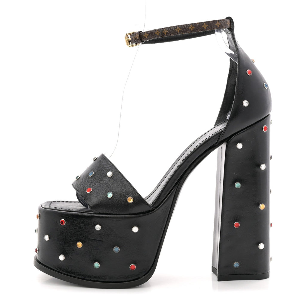 Calfskin Studded Fame Platform Sandals 37 Black