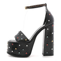 Calfskin Studded Fame Platform Sandals 37 Black