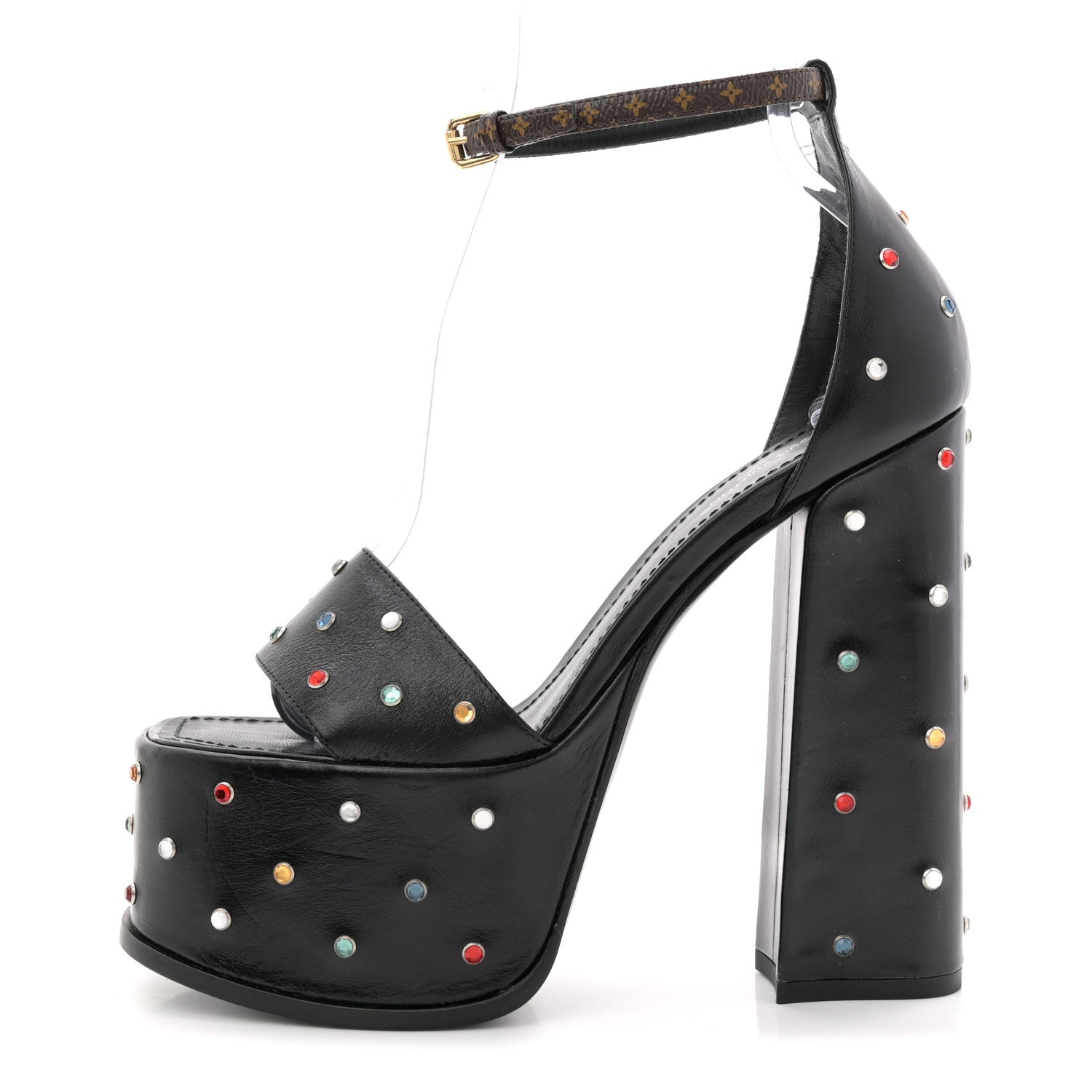 Calfskin Studded Fame Platform Sandals 37 Black