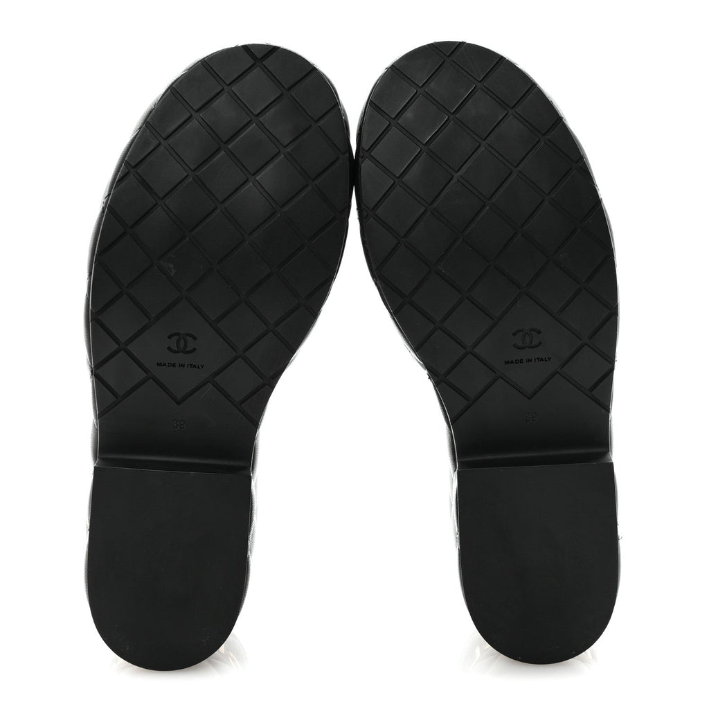 Lambskin Quilted CC Mules Wedge Sandals 39 Black