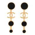 Metal Resin Disc CC Long Drop Earrings Gold Black