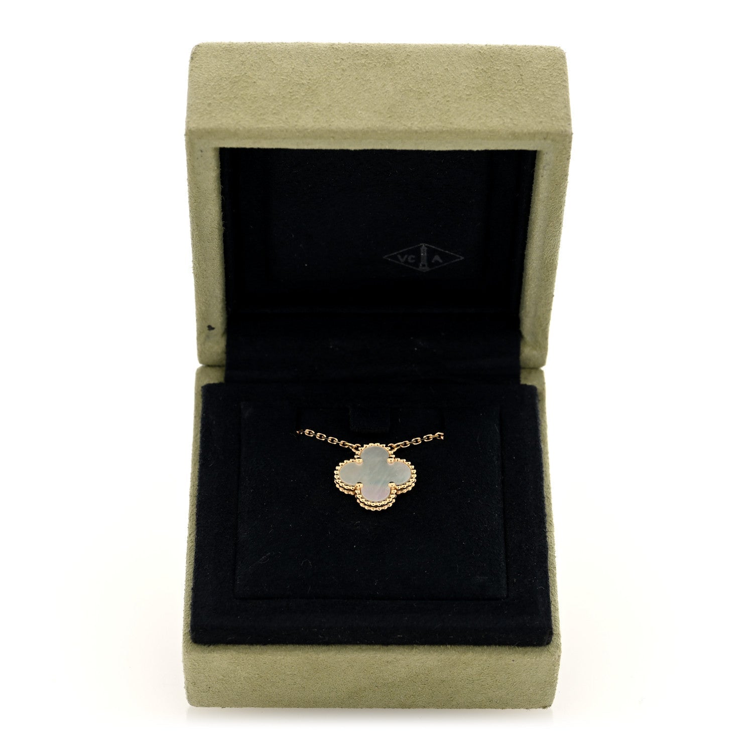 18K Yellow Gold Mother of Pearl Vintage Alhambra Pendant Necklace