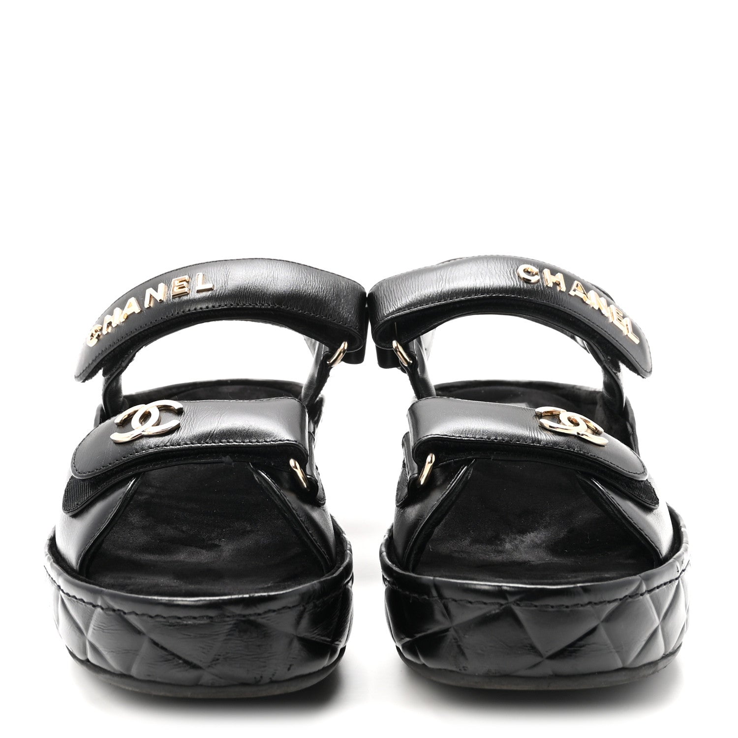 Shiny Calfskin Logo Platform Sandals 38 Black