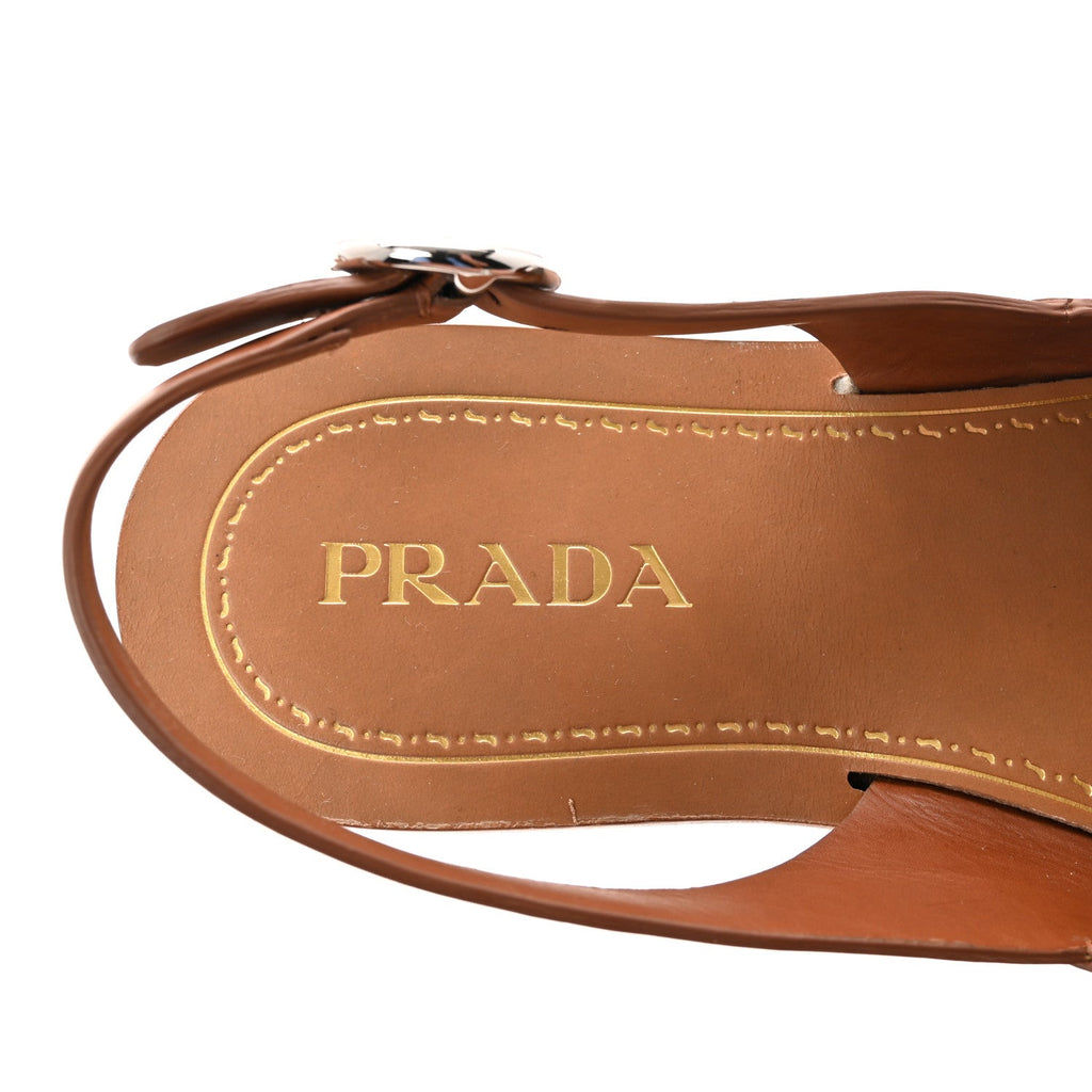Natural Calfskin Crystal Slingback Sandals 37.5 Brandy