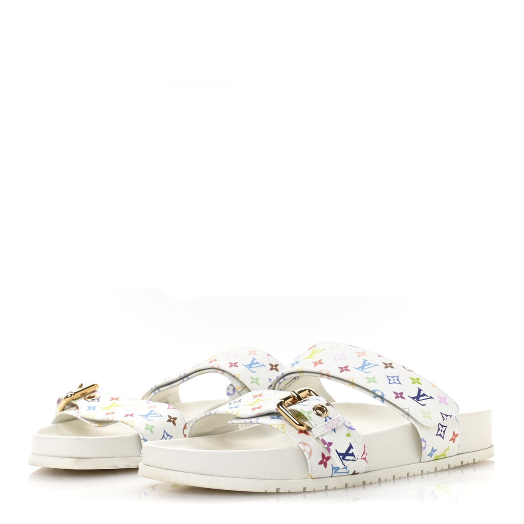 LV X TM Monogram Multicolor Bom Dia Comfort Mule Sandals 38.5 White