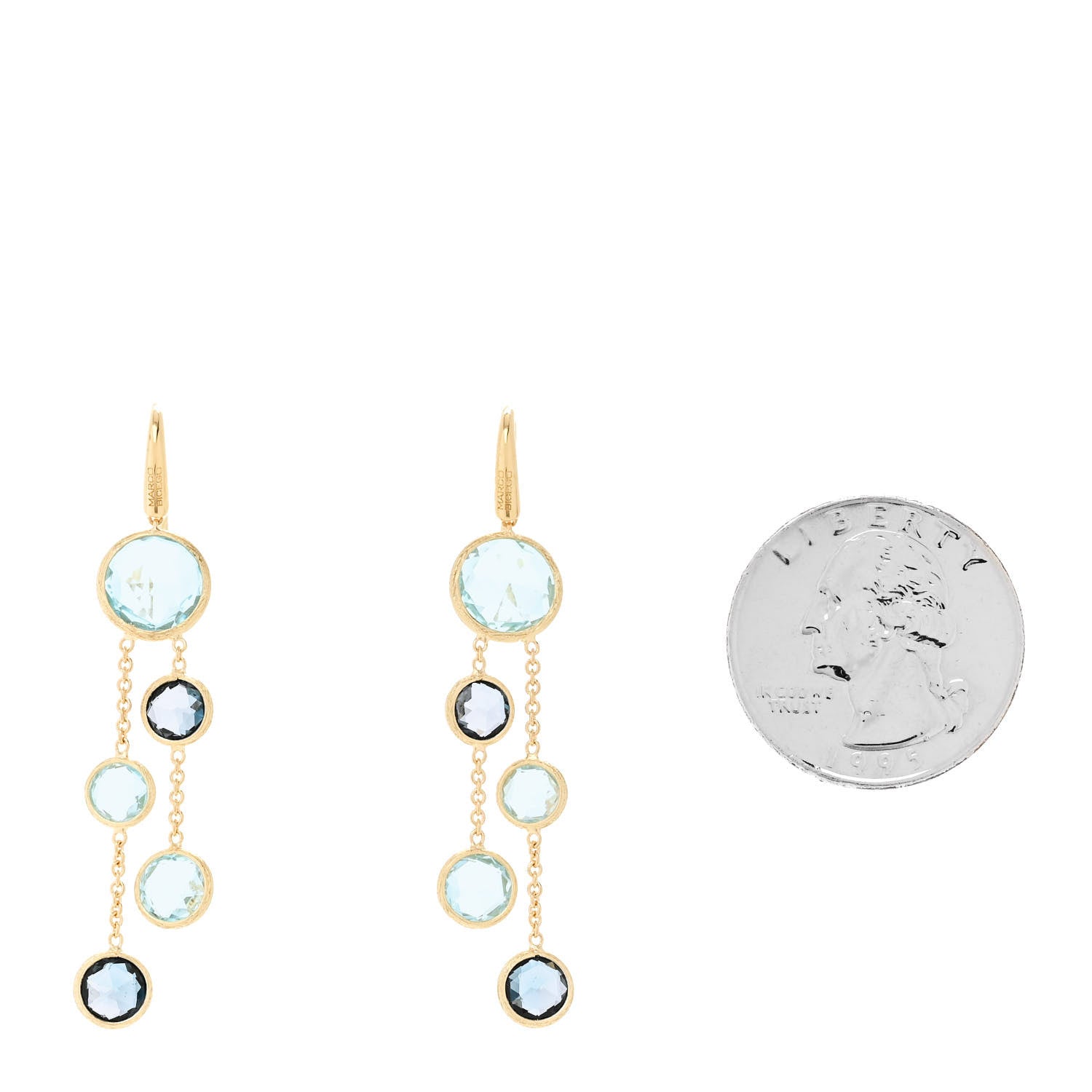18K Yellow Gold Blue Topaz Jaipur Color Two Strand Earrings