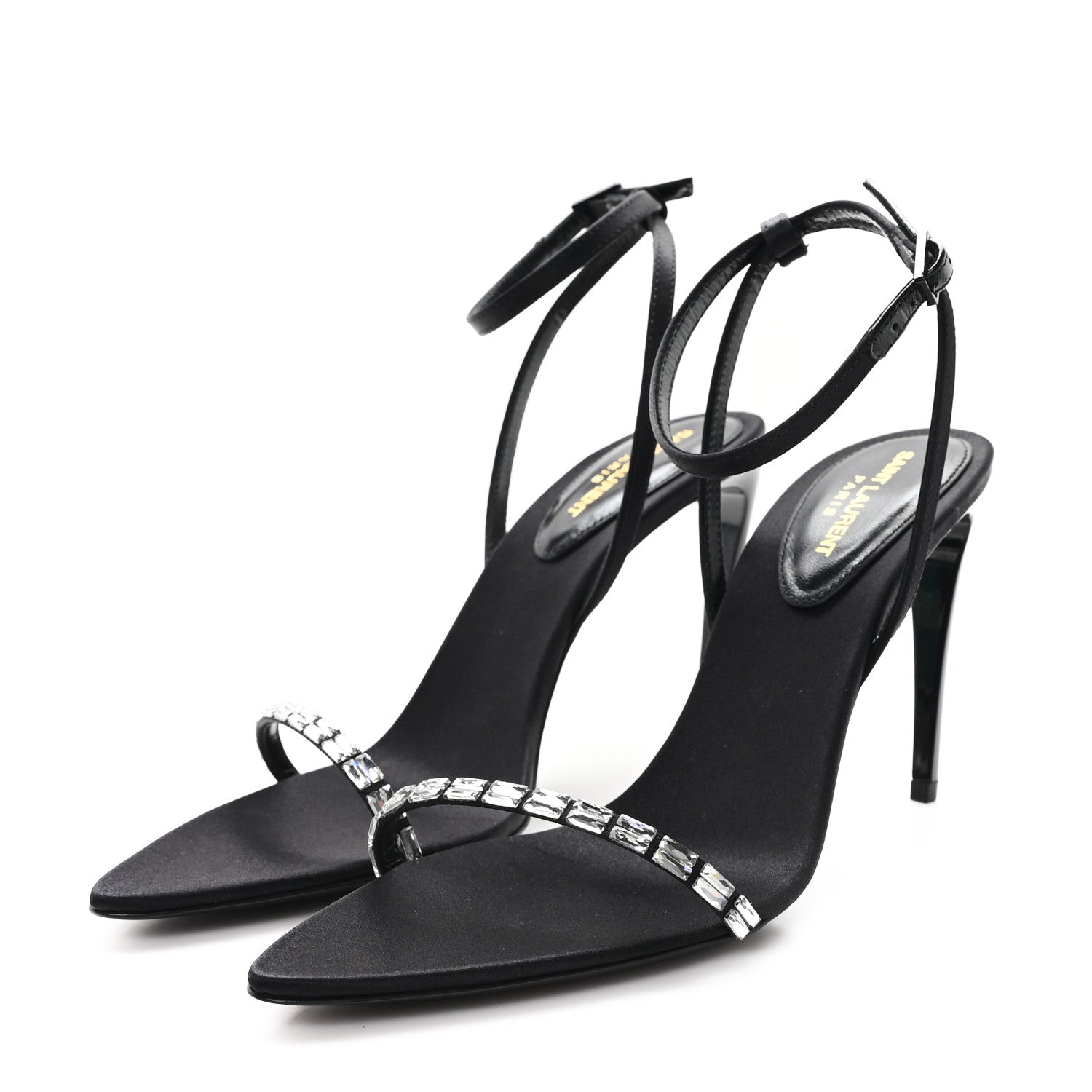 Crepe Satin Crystal New Nuit 90 Ankle Strap Sandals 36 Black