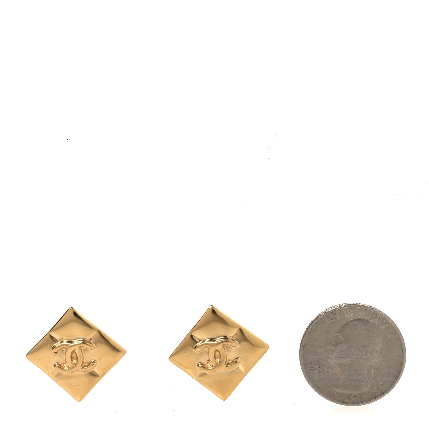 Metal CC Square Earrings Gold