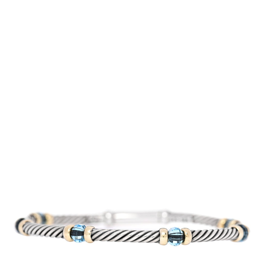 Sterling Silver 14K Yellow Gold Blue Topaz 3mm Metro Link Bracelet