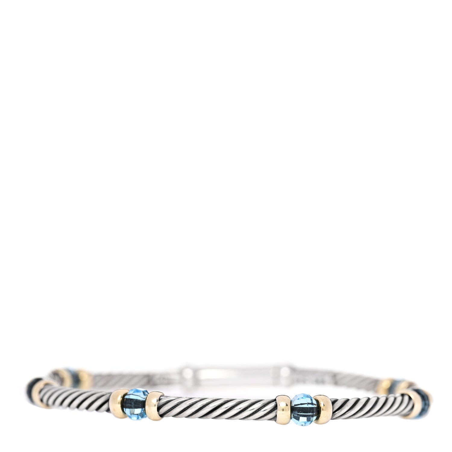 Sterling Silver 14K Yellow Gold Blue Topaz 3mm Metro Link Bracelet