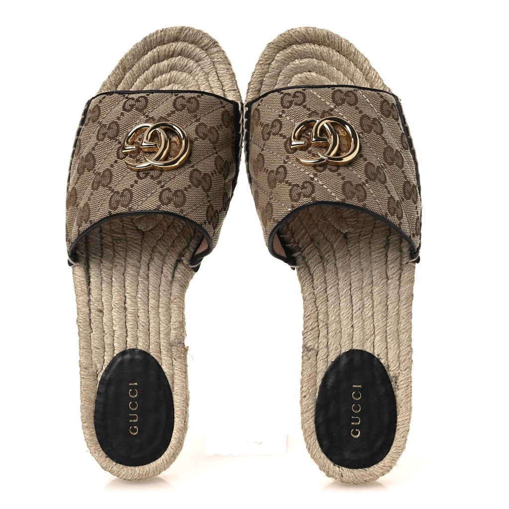 Monogram Matelasse GG Marmont Espadrille 20mm Slide Sandals 40 Beige Ebony Black