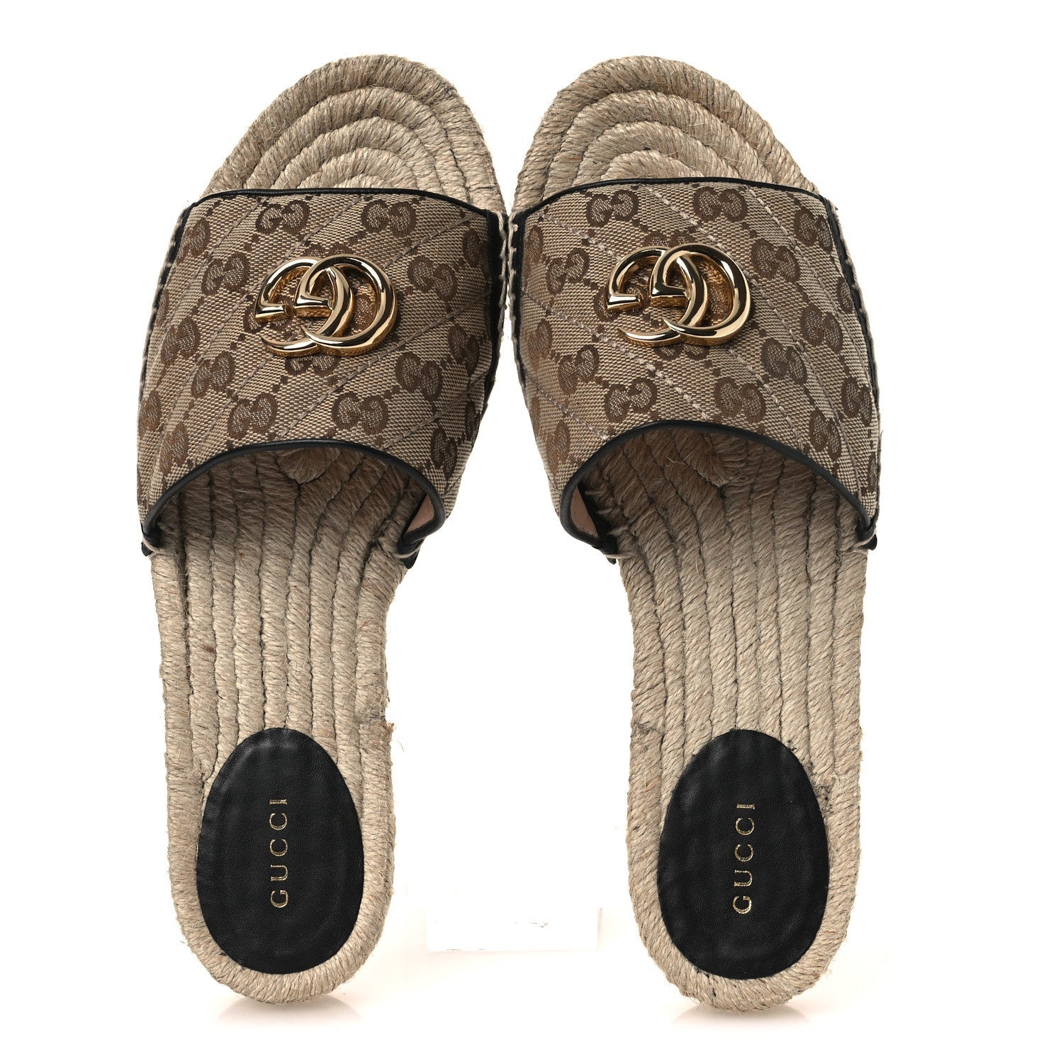 Monogram Matelasse GG Marmont Espadrille 20mm Slide Sandals 40 Beige Ebony Black