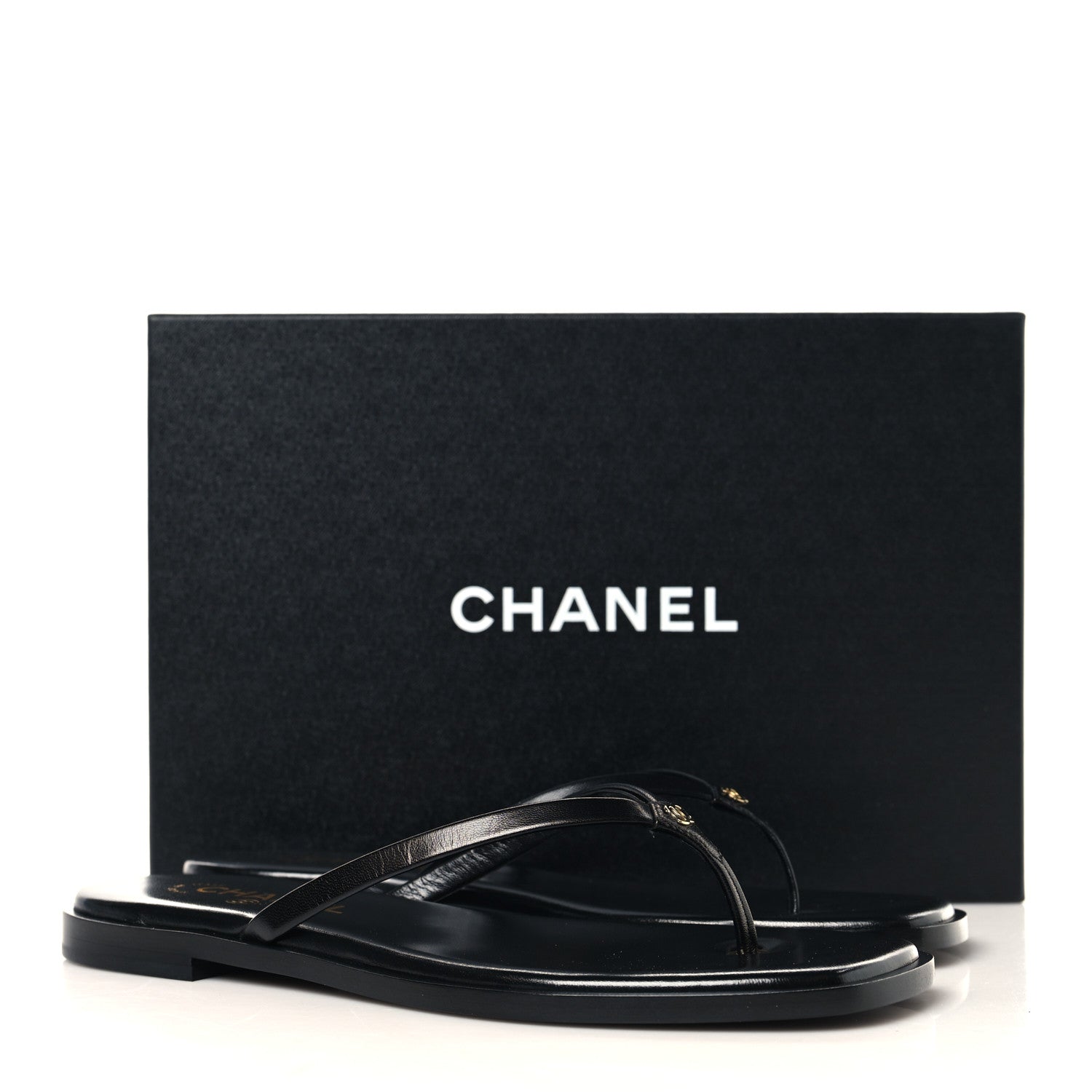 Goatskin CC Times Square Thong Sandals 39 Black