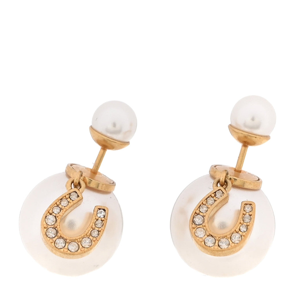 Pearl Crystal Horseshoe Earrings Gold