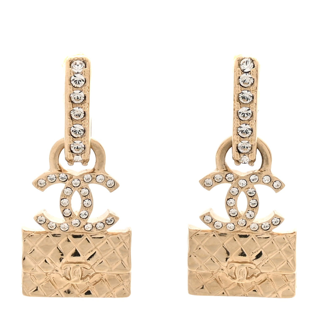 Crystal CC Quilted Flap Bag Drop Earrings Gold