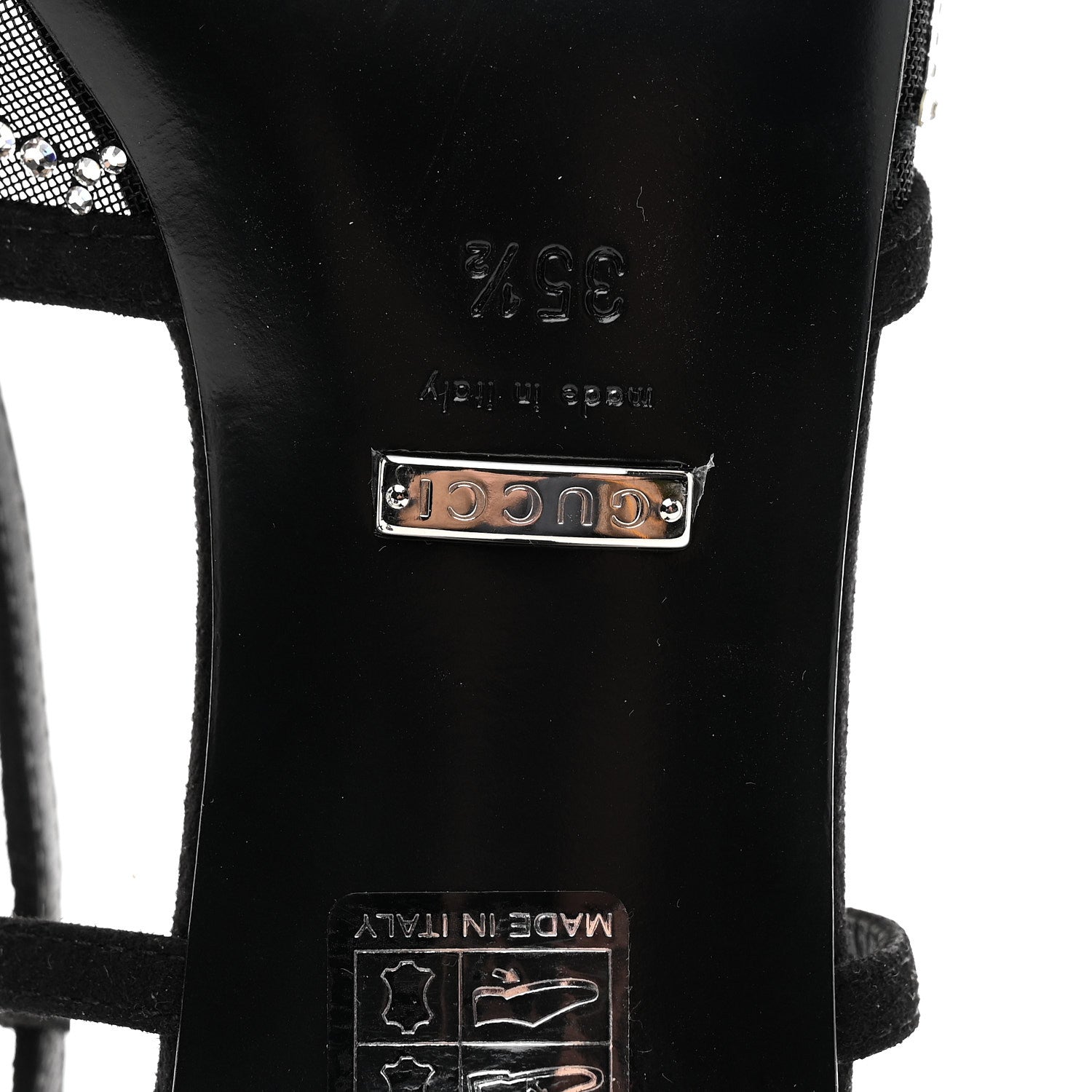 Tela Retino Kid Scamosciato Crystal GG Monogram Square G 35mm Slingback Pumps 35.5 Black