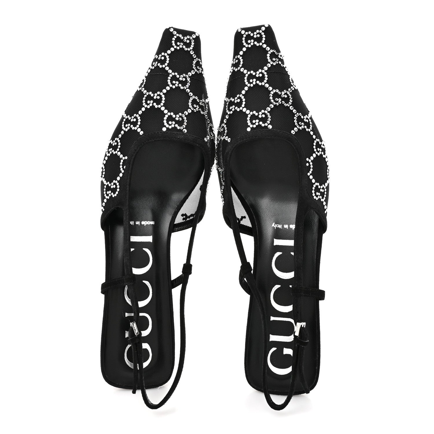 Tela Retino Kid Scamosciato Crystal GG Monogram Square G 35mm Slingback Pumps 38.5 Black