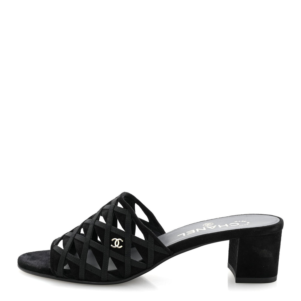 Suede Kidskin Grosgrain Sandals 39 Black