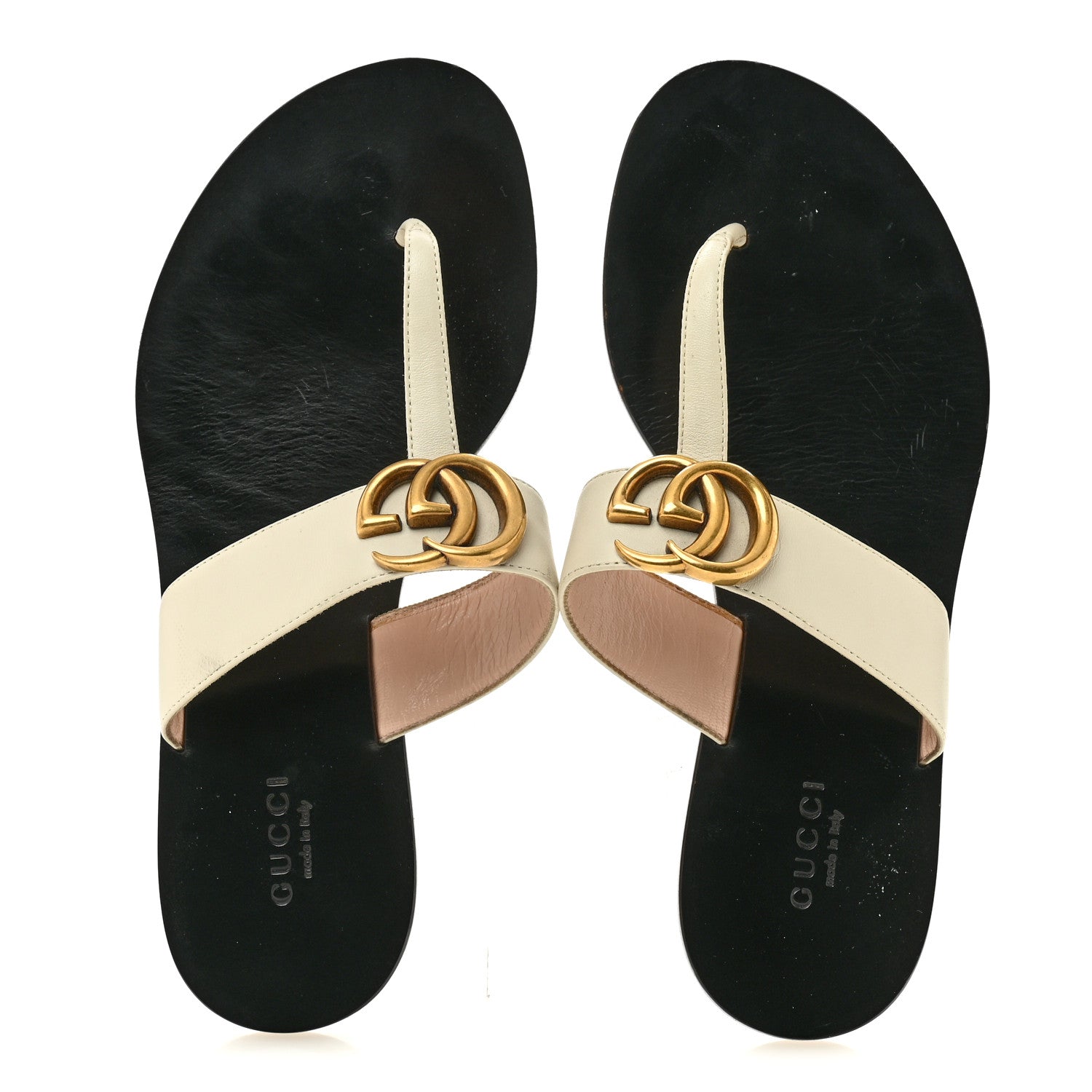 Calfskin GG Marmont Thong Sandals 36 Mystic White