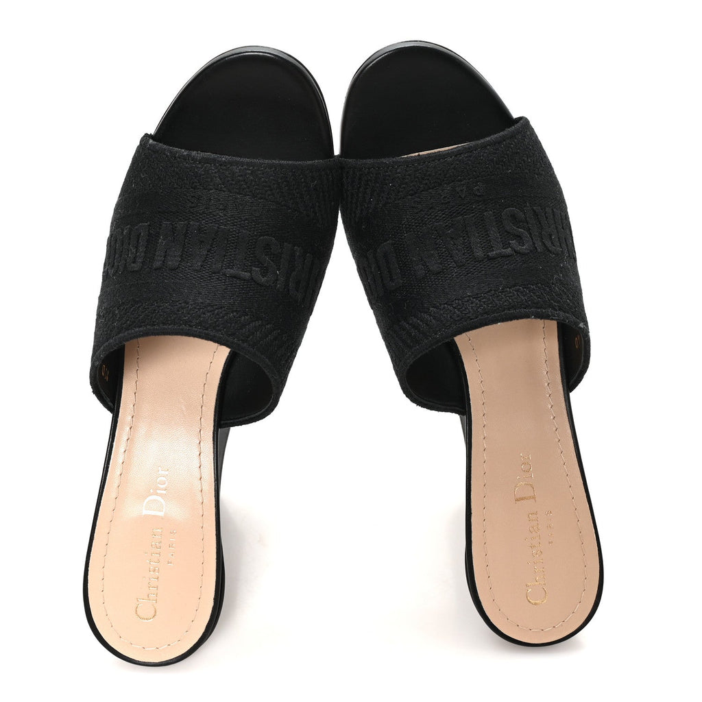Cotton Embroidered Dway 85mm Slide Sandals 40 Black