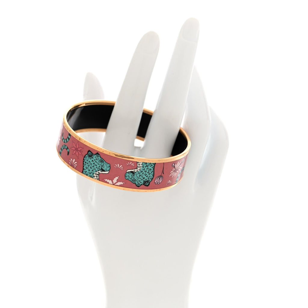Enamel Printed Wide Les Leopards Bracelet 65 Rose Couture