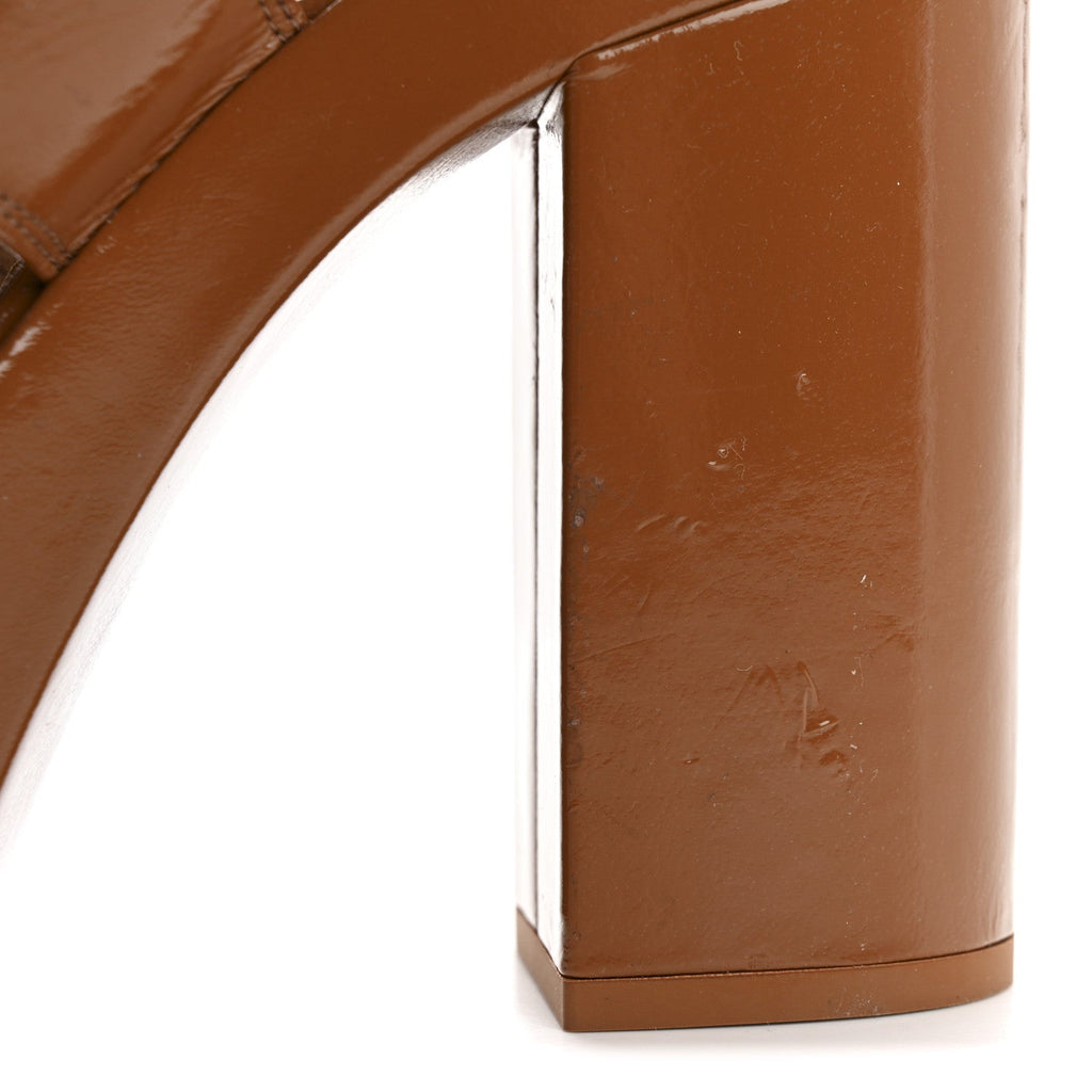 Crumpled Patent Lambskin Platform Sandals 39 Light Brown