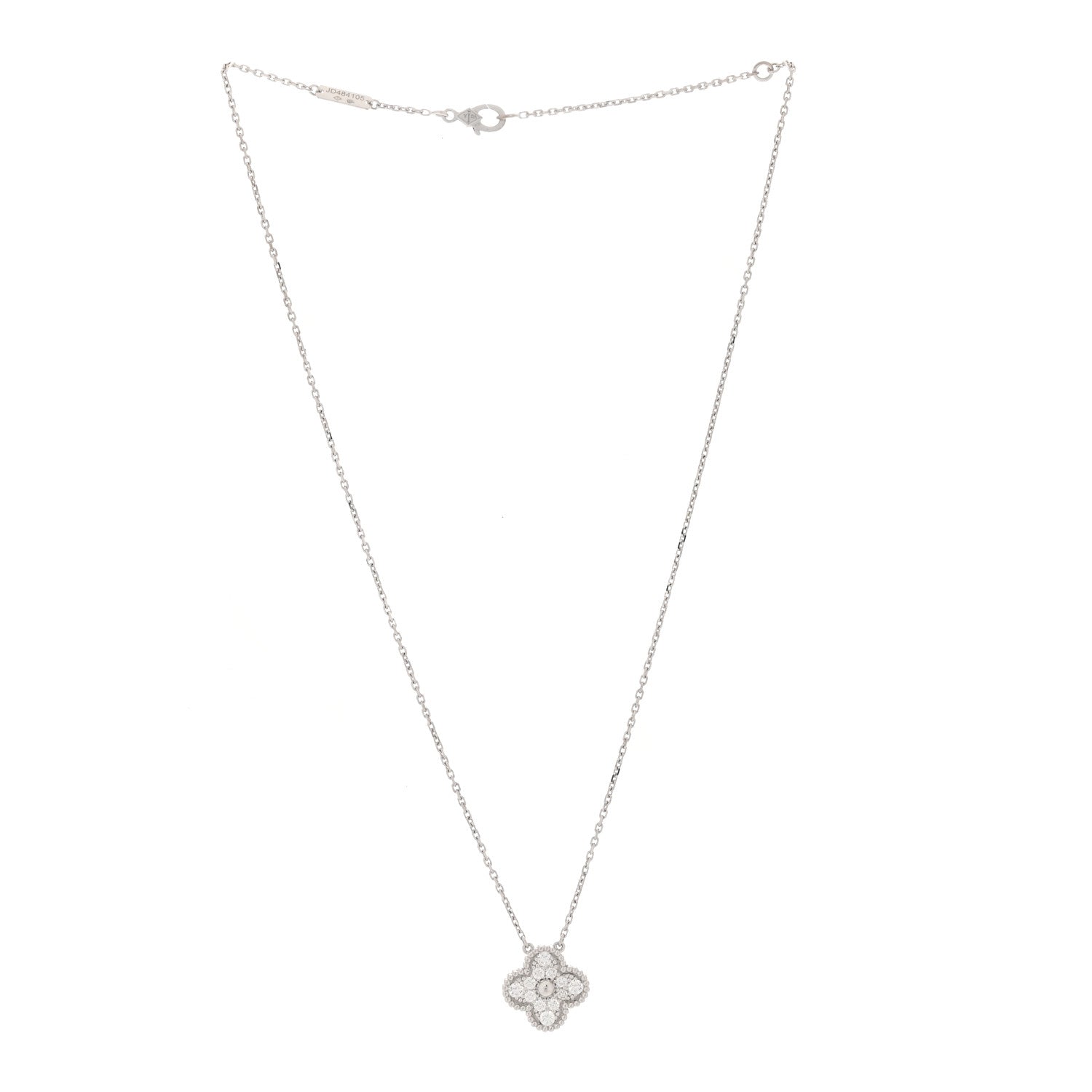 18K White Gold Diamond Vintage Alhambra Pendant Necklace