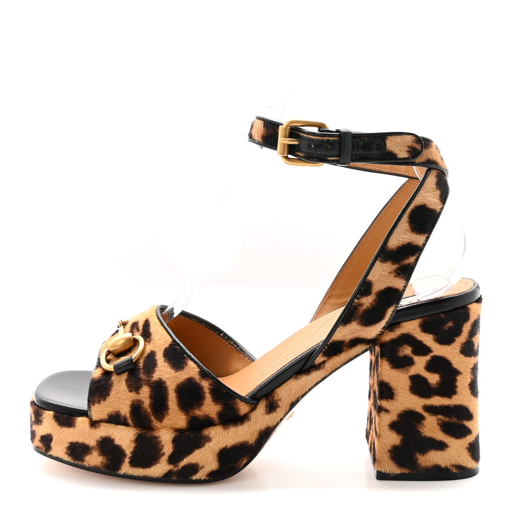 Calf Hair Leopard Print Horsebit 25/60mm Platform Sandals 37.5 Hazelnut Black
