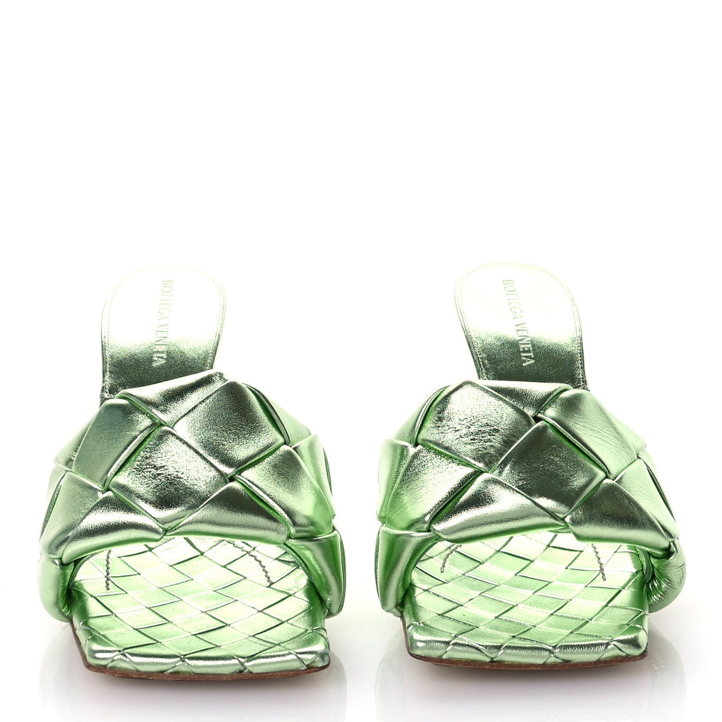 Metallic Nappa Maxi Intrecciato Lido 90mm Mule Sandals 38 Pistachio
