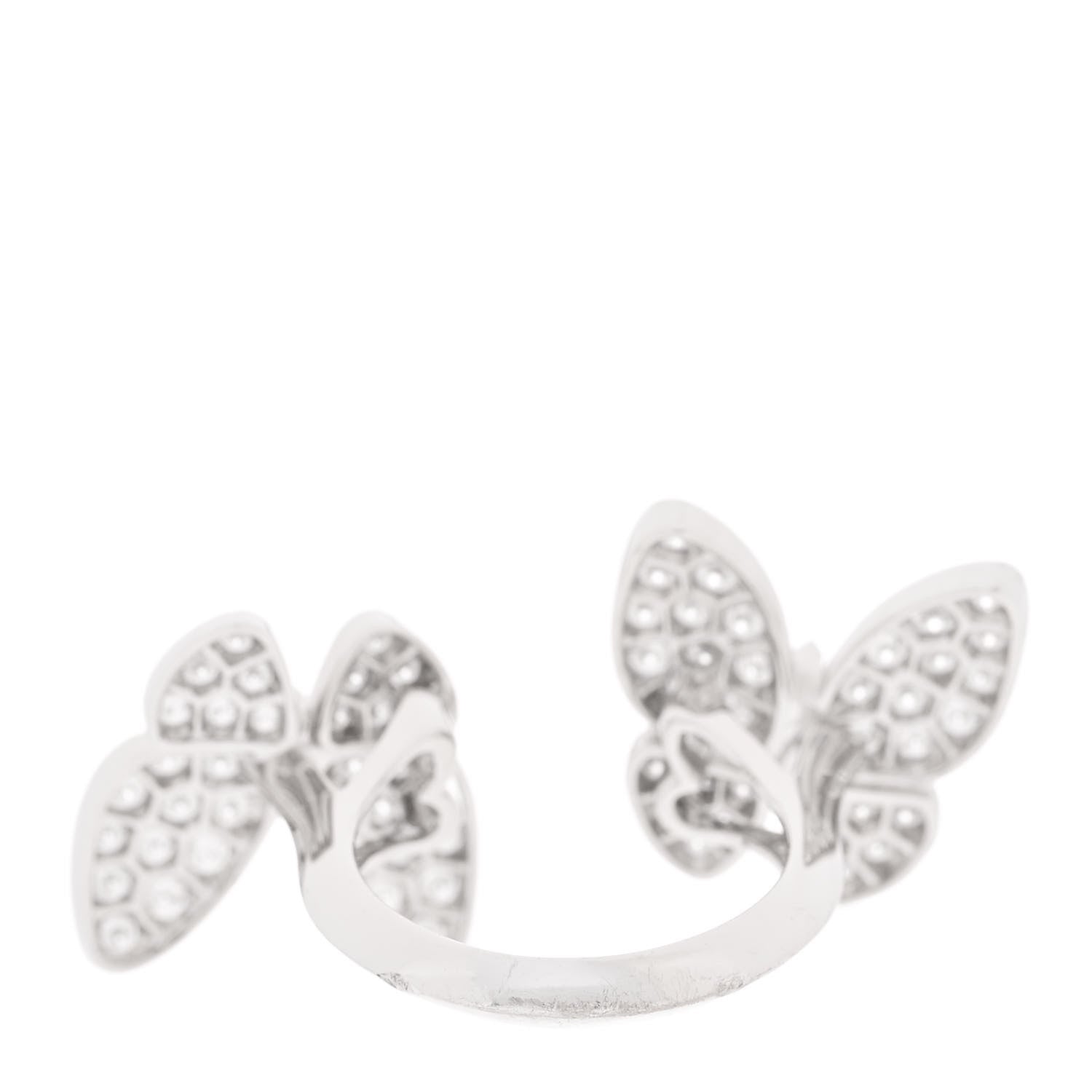 18K White Gold Diamond Two Butterfly Between The Finger Ring 49 5