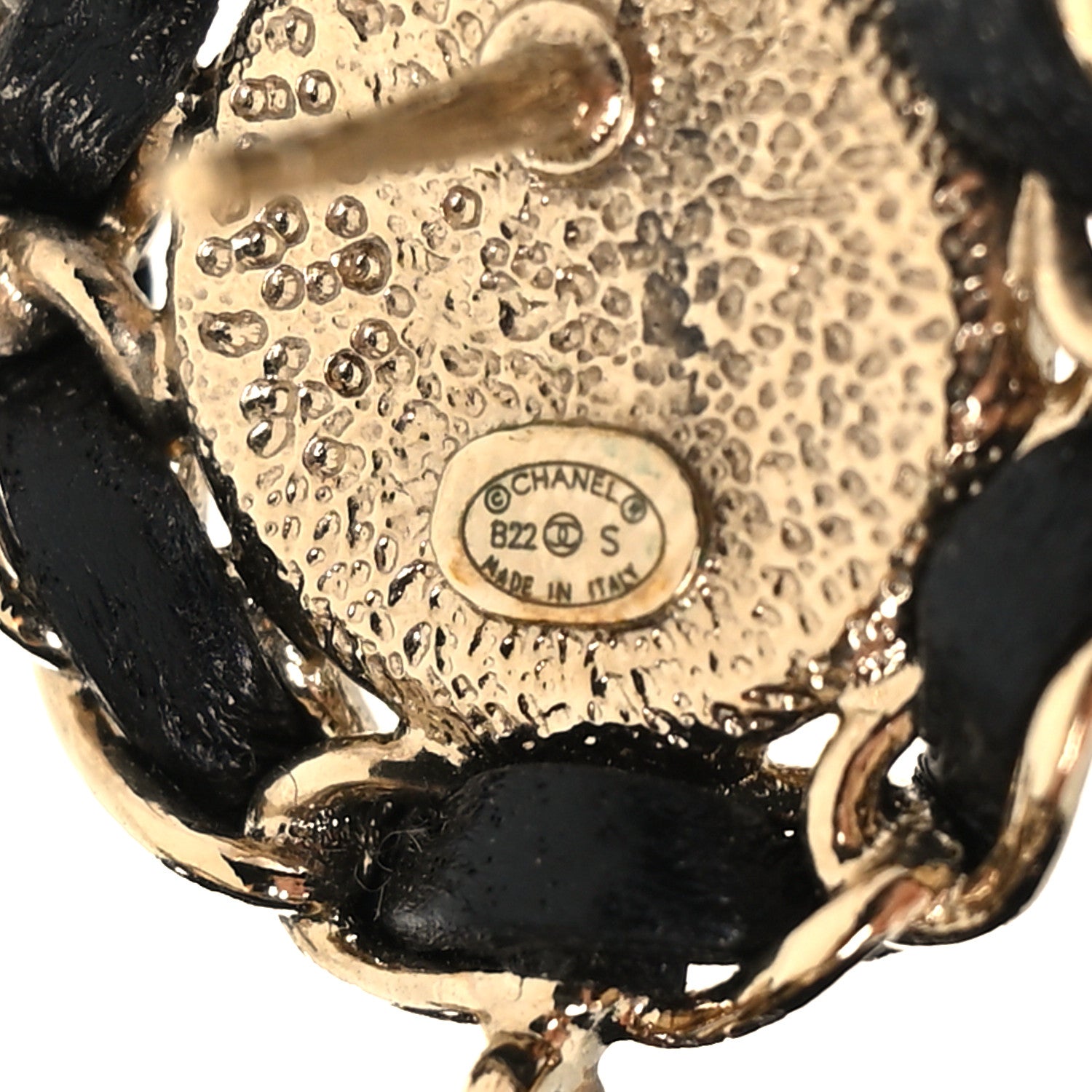 Lambskin CC Chain Drop Earrings Black Gold
